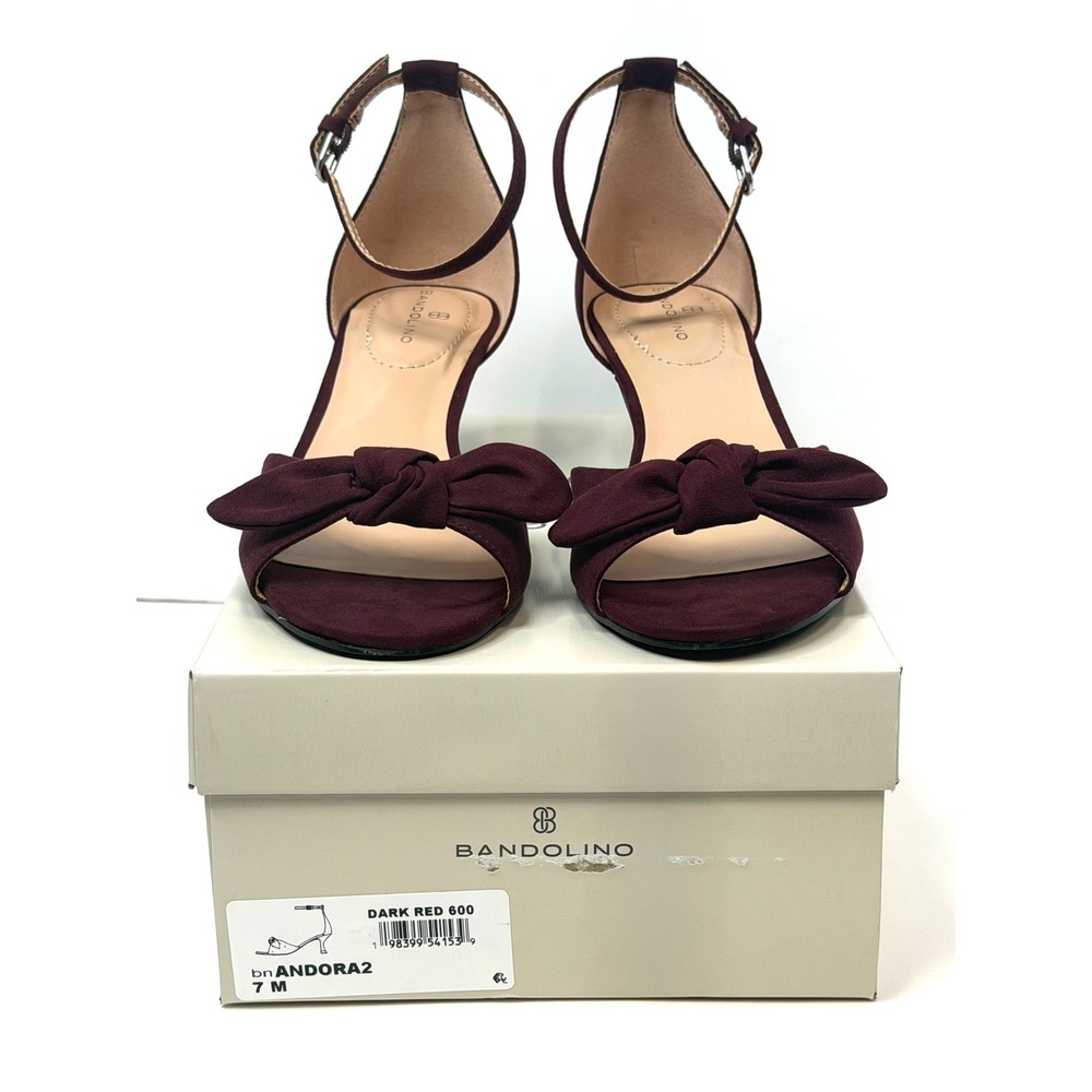 Bandolino Women's Andora Bow Kitten Heel Sandals Dark Red Size 7M NWT/BOX